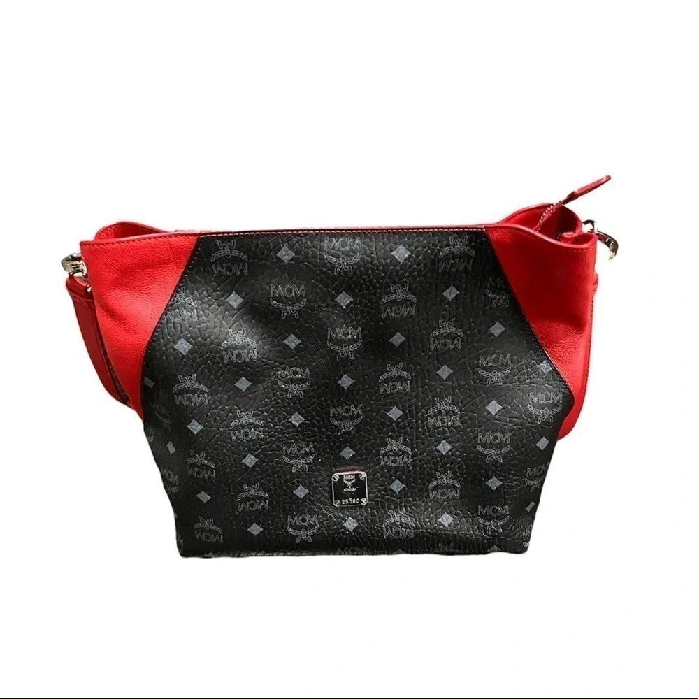 MCM Black/ Red Visetos Medium Klara Hobo Bag​​​​​​​​​​​​